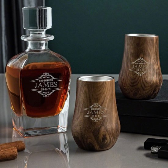 Modern Tasting Glass and Custom Decanter Gift Set for Groom