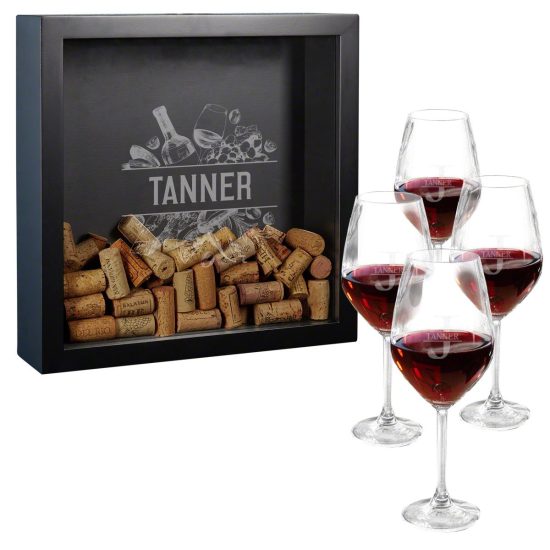 Personalized Shadow Box and Wine Glasses Gift Set