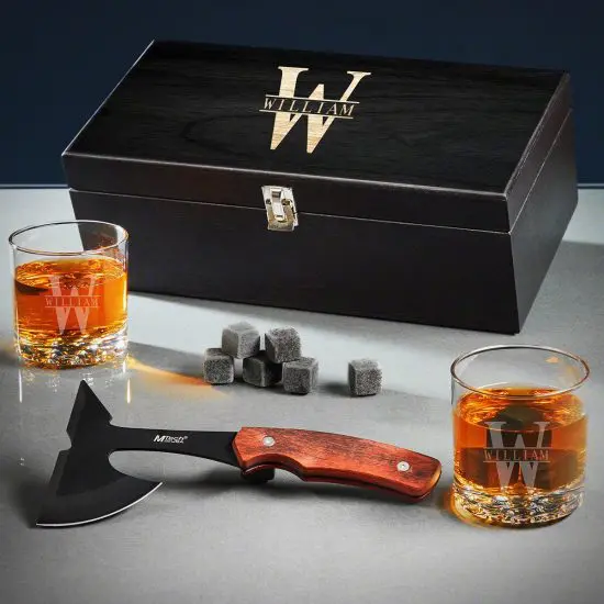 Axe and Custom Whiskey Box Set of Romantic Gifts for Men