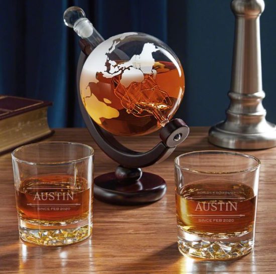 Globe Decanter and Personalized Glasses Gift Set