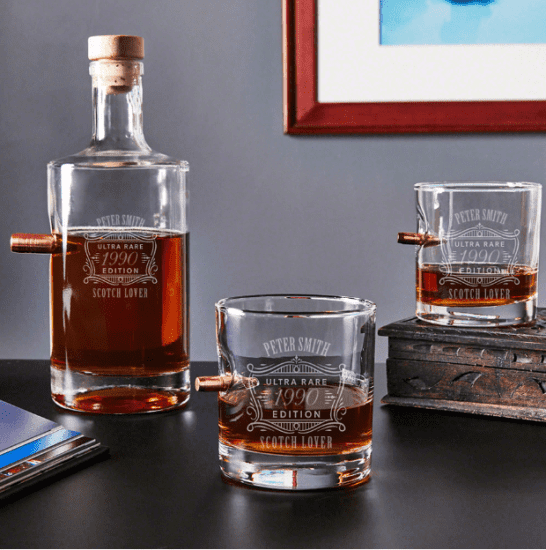 Personalized Bullet Decanter with Rocks Glasses