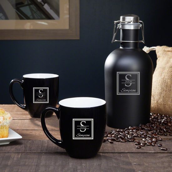 Personalized Coffee Mugs and Carafe Gift Set of Gifts for 65 Year Old Men