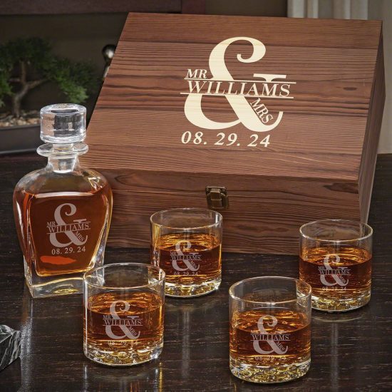 Engraved Decanter and Four Glasses Box Set