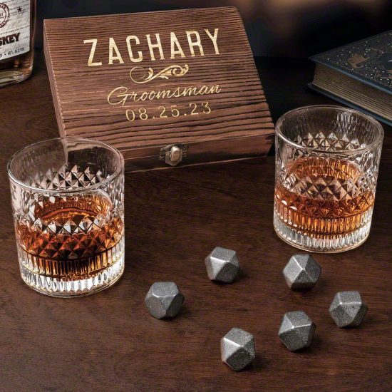 Unique Crystal Whiskey Glass Gift Set with Whiskey Stones