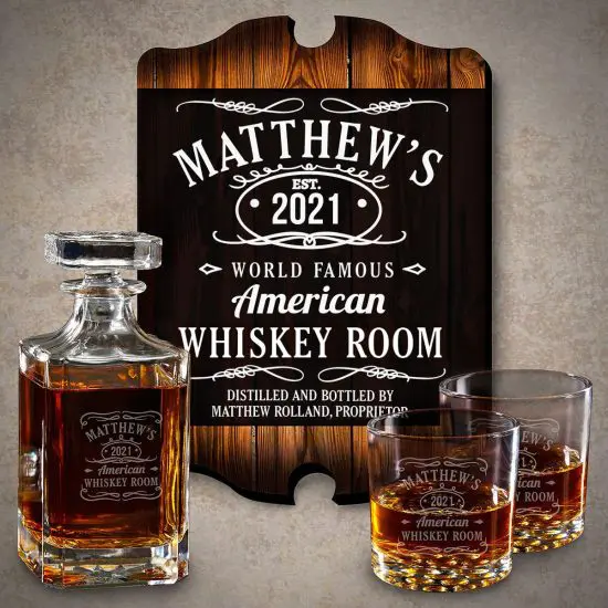 Personalized Whiskey Label Sign and Decanter Set