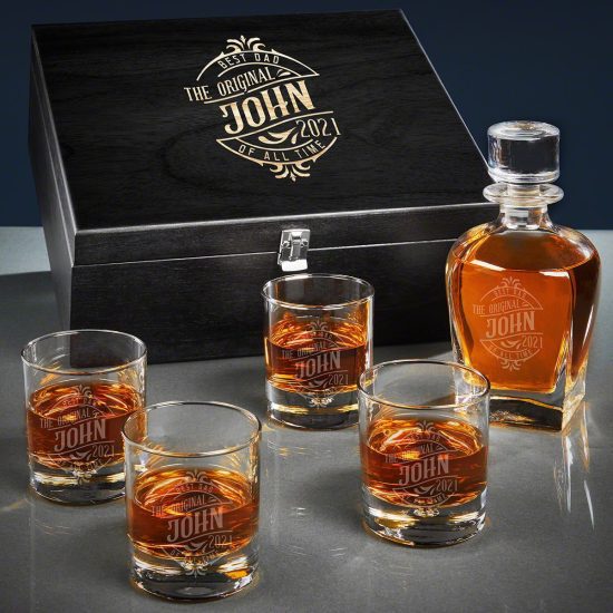 Personalized Whiskey Decanter Box Set of Gifts for 65 Year Old Man