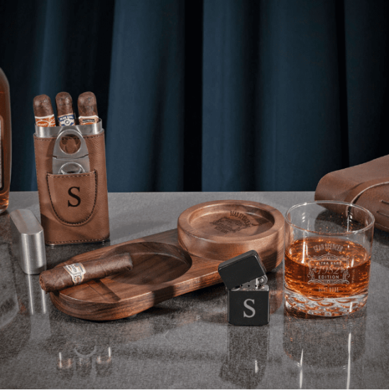 Engraved Ashtray and Whiskey Set of Wedding Gifts for Men
