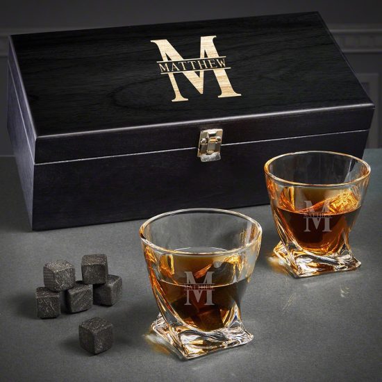 Personalized Twist Scotch Glasses with Whisky Stones