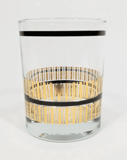 Unique Scotch Glass with Gold and Black Bars