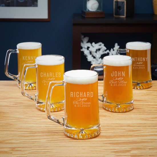 Custom Beer Mugs for Groomsmen Set of Five