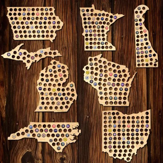 Beer Cap State Maps are Birthday Gifts for 30 Year Old Man