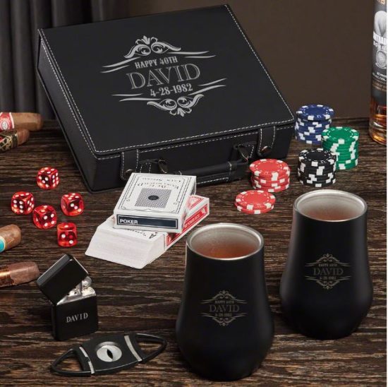 Poker Set with Custom Whiskey Glasses