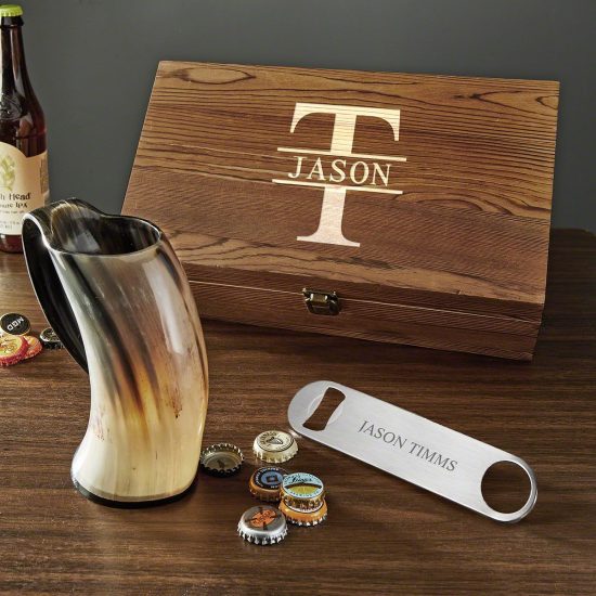 Personalized Manly Gift Ale Horn Mug Set