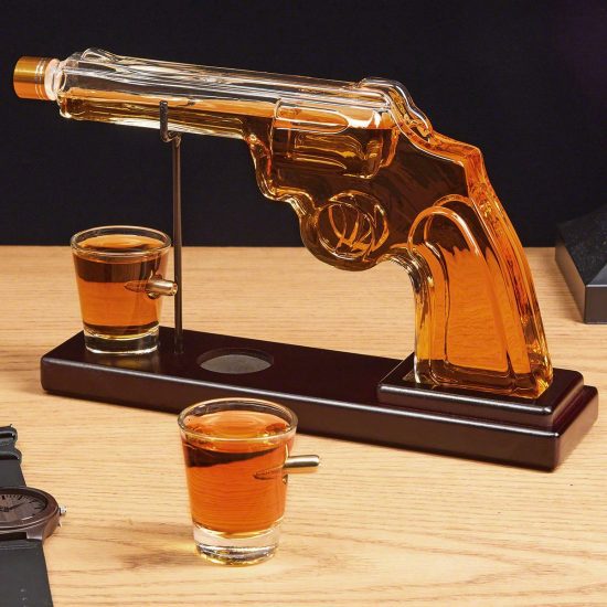 Pistol decanter and two cheap gifts for men bullet shot glasses