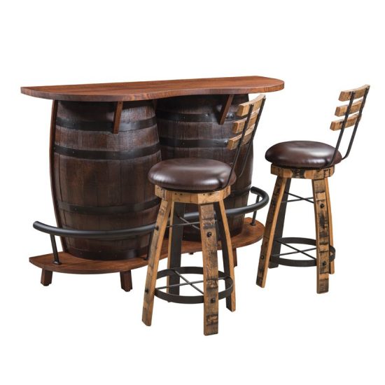 Rustic Wedding Gifts are Whiskey Barrel Chairs and Bar Top