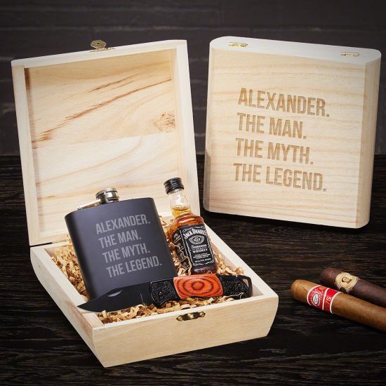 Custom Cigar Gift Basket with Flask and Knife