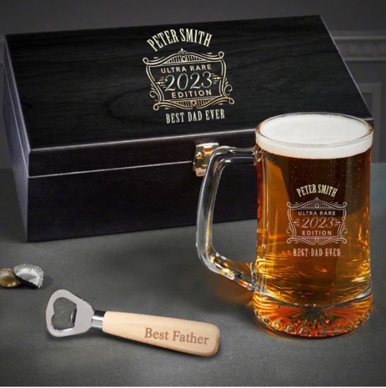 Beer Mug Box Set of Custom Gifts for Dad