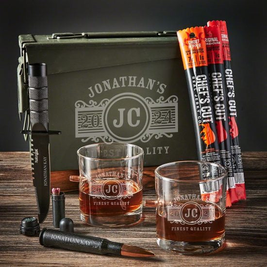 Badass Whiskey Ammo Can Set of Customized Gifts for Dad