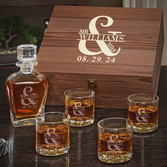 Engraved Couples Whiskey Decanter Set