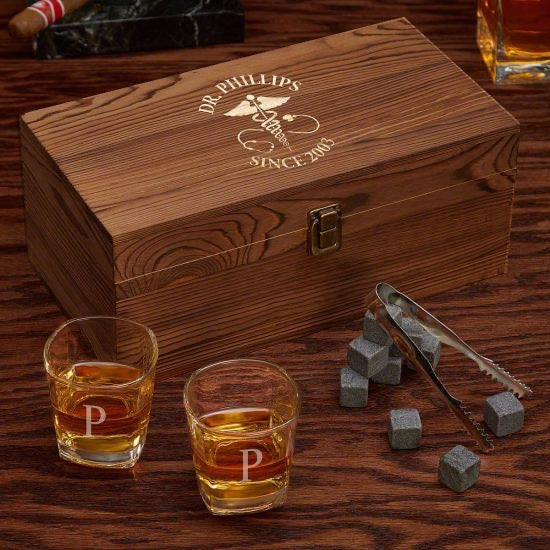 Personalized Whiskey Shot Glass Box Set of Gifts for Medical Students