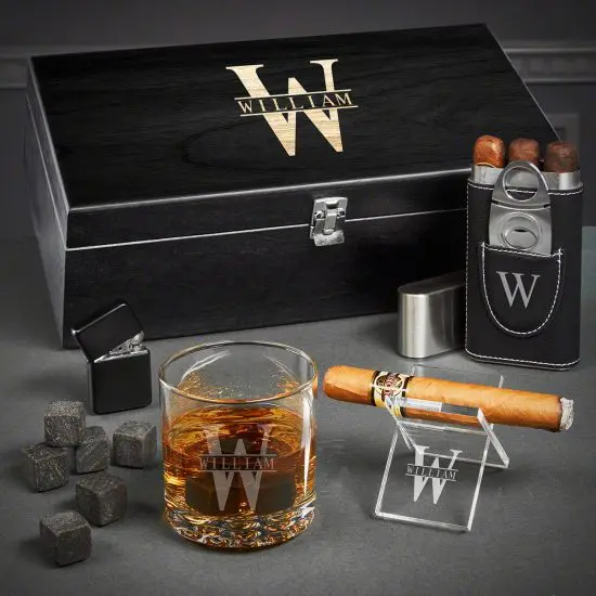 Engraved Cigar and Whiskey Gift Set for 40th Birthday