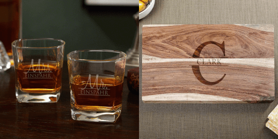 Custom Whiskey Glasses and Cutting Board