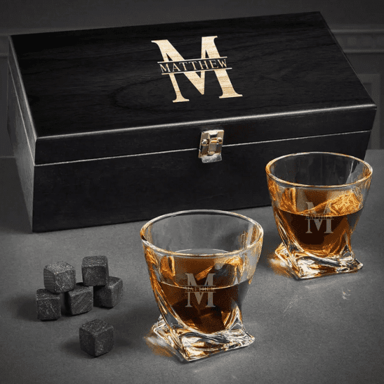Engraved Twist Scotch Glass Luxury Box Set
