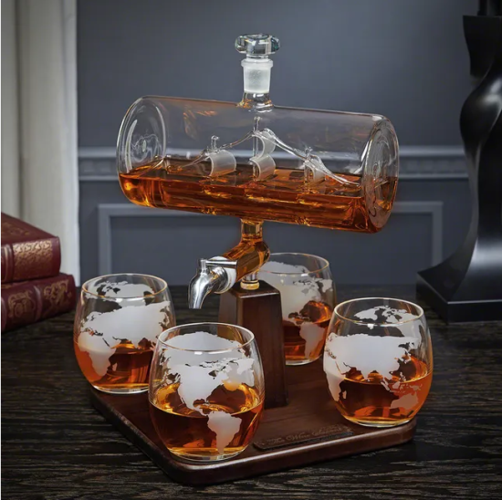 Worldly Ship Liquor Decanter Set