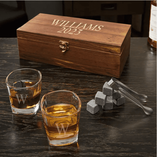Whiskey Stone and Shot Glass Set of Engraved Gifts for Boyfriends
