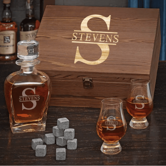 Glencairn glass custom best man gift box with whiskey stones