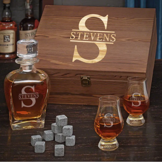 Glencairn glass custom best man gift box with whiskey stones