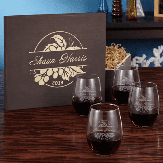 Personalized Wine Glasses Box Set of Platinum Anniversary Gifts