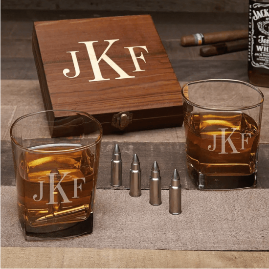 Monogram Bullet Whiskey Stones Box Set With Whiskey Glasses