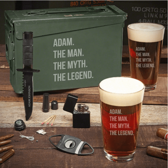 Personalized Ammo Can with Pint Glasses for Father