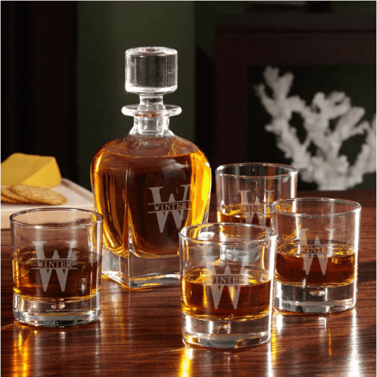 Engraved Whiskey Decanter and Glasses Set of Executive Gift Ideas