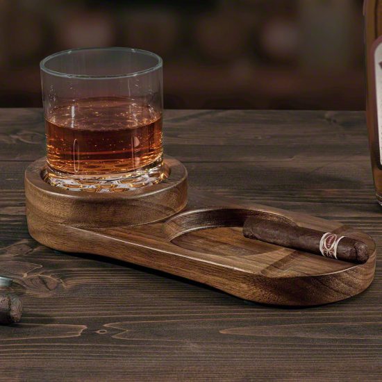 Personalized Ashtray with Whiskey Glass for Cigar Lover