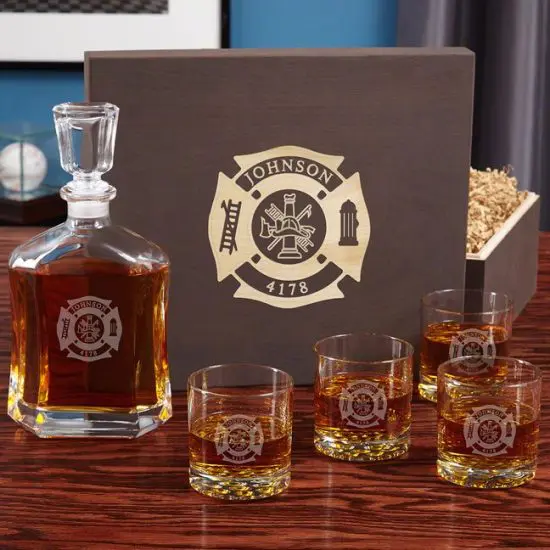 Custom Decanter Set of Firefighter Gifts