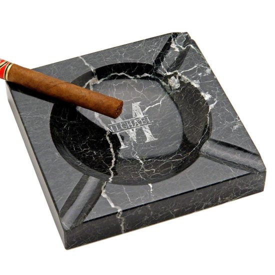 Personalized marble cigar ashtray with unlit cigar