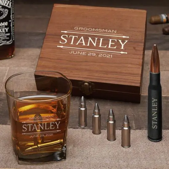 Personalized Groomsmen Gifts Ideas are Bullet Whiskey Stone Sets