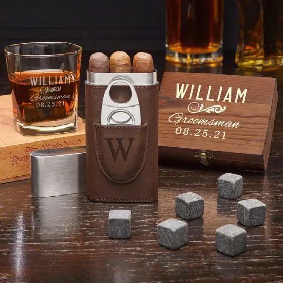 Cigar and Whiskey Personalized  Groomsmen Gift Set