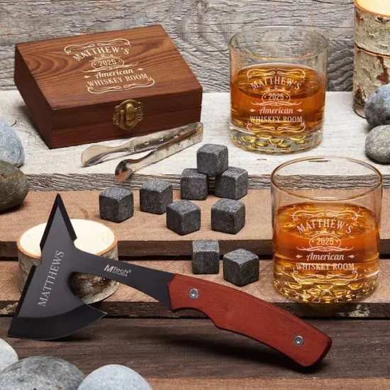 Engraved Whiskey and Hatchet Gift Set
