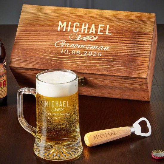 Beer Mug Box Set of Custom Groomsmen Gifts