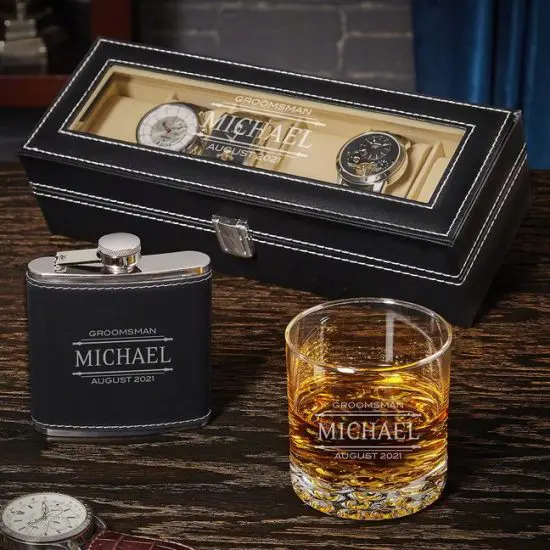 Personalized Best Man Gifts as a Watch Case and Glass Set
