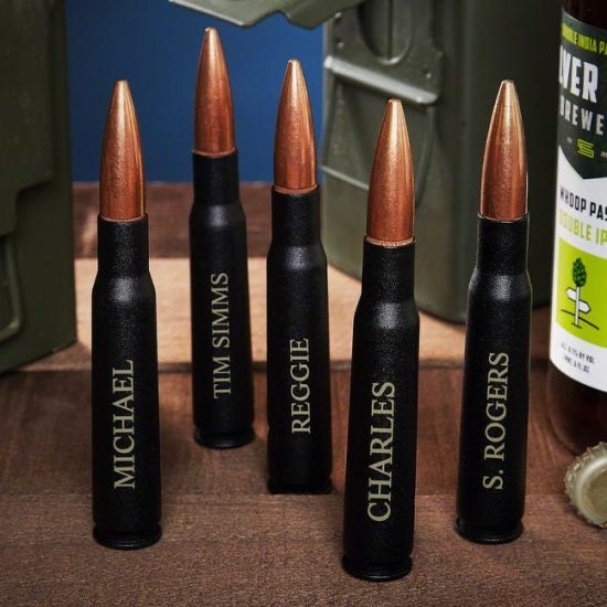 Set of Five Custom Bullet Bottle Openers are Custom Groomsmen Gifts