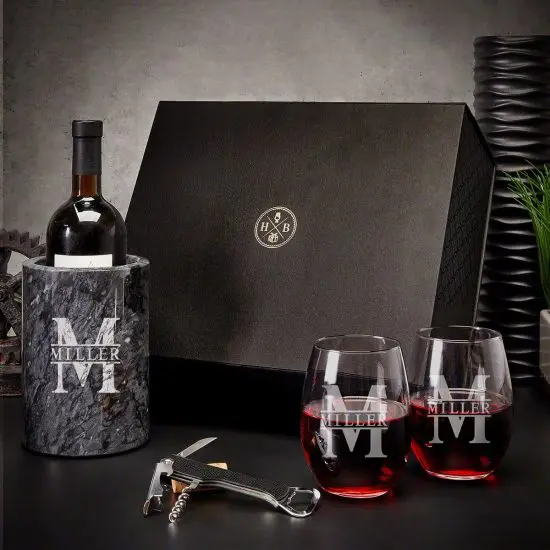 custom marble wine decanter and glasses gift idea for his 50th birthday