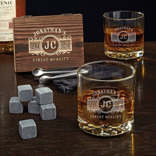 Two Bourbon Glasses and Whiskey Stones