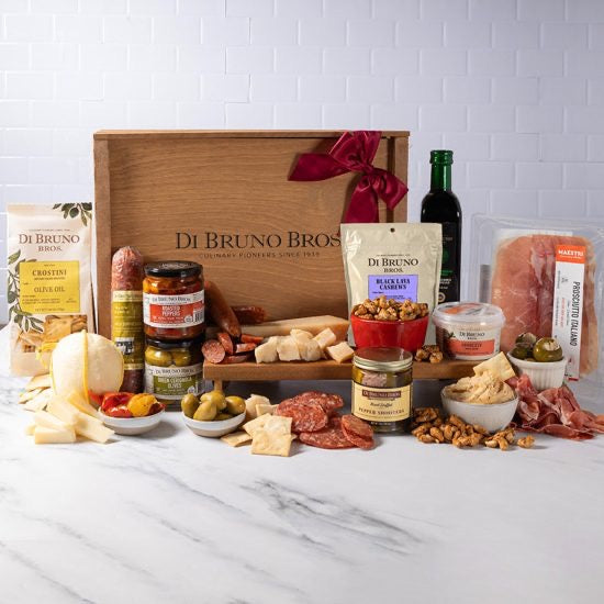 set of meats and Italian food in a anniversary gift box
