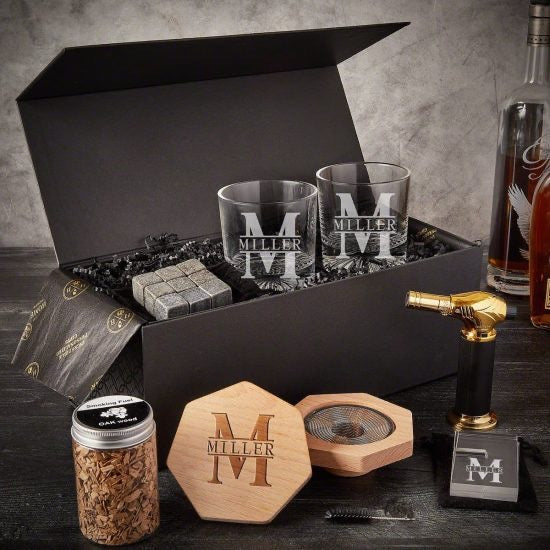 Inside view cigar smoker gift set