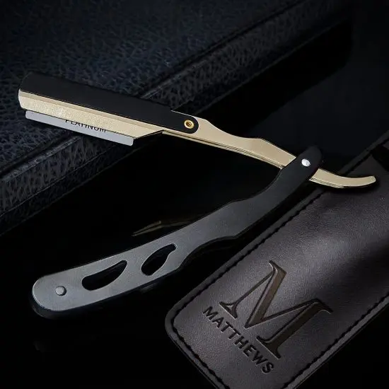 Personalized straight razor kit with travel pouch