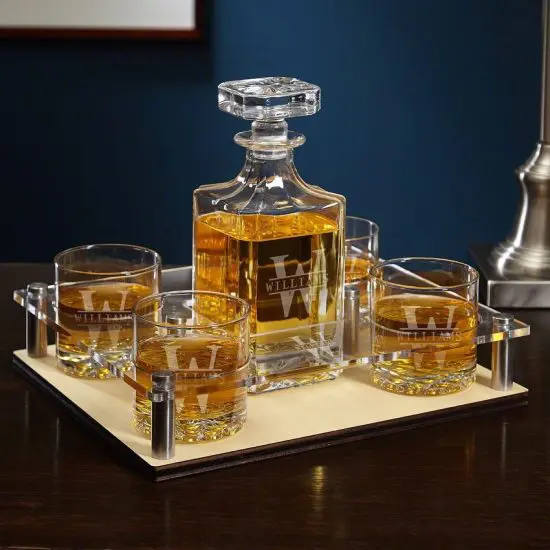 Bourbon crystal decanter presentation set